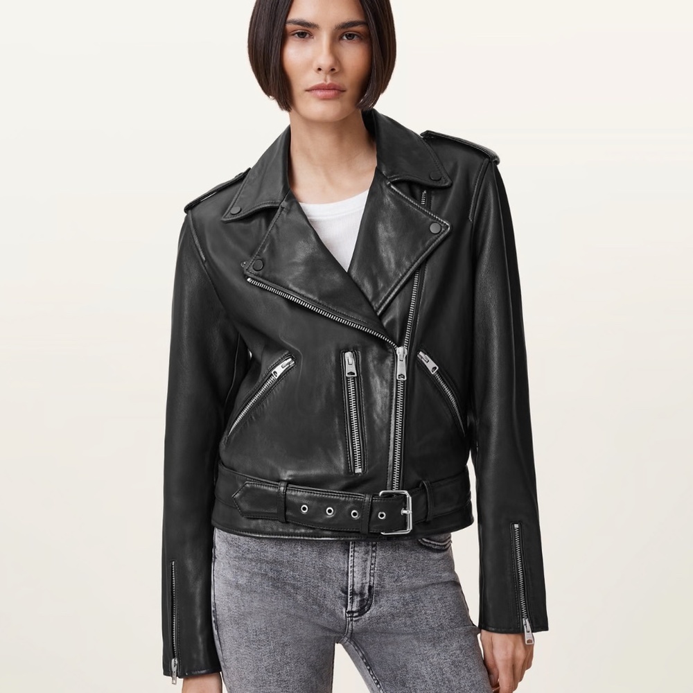 All Saints Black Leather Balfern Jacket - Picture 7 of 10